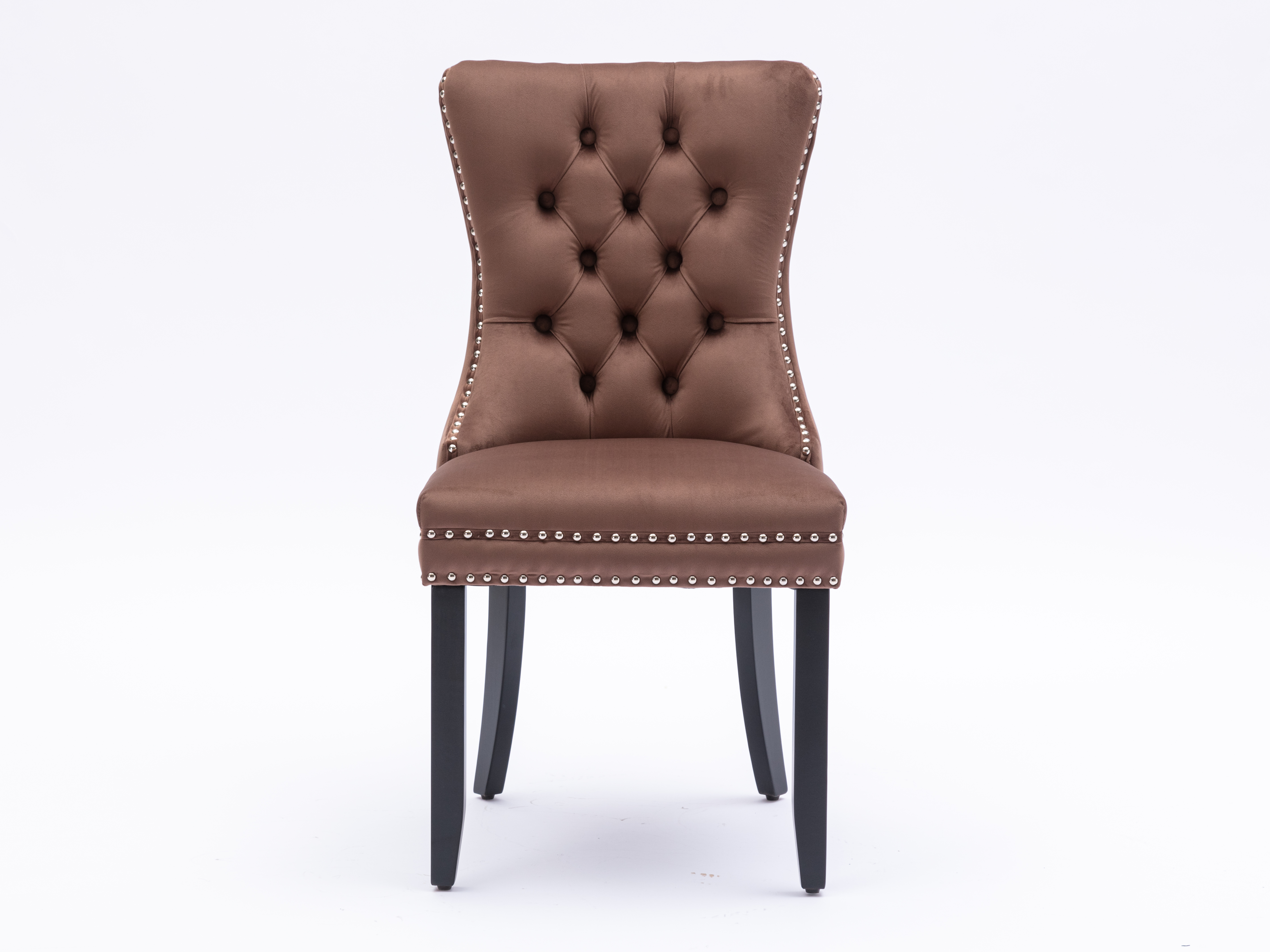 Upholstered Button Tufted Back Brown Velvet Dining Chair with Nailhead