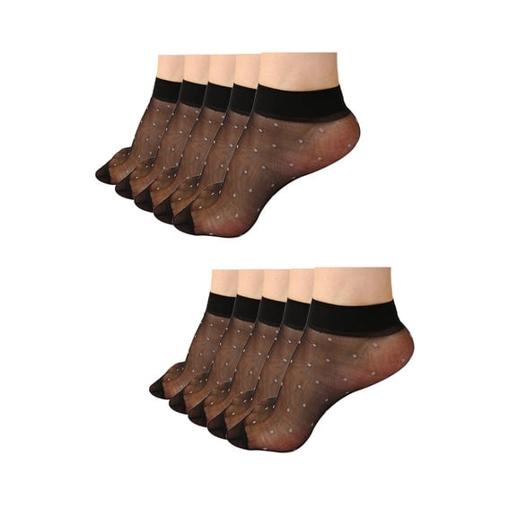Unique Bargains Women Dots Pattern Ankle Length Stretchy Sheer Socks 10 Pairs Black