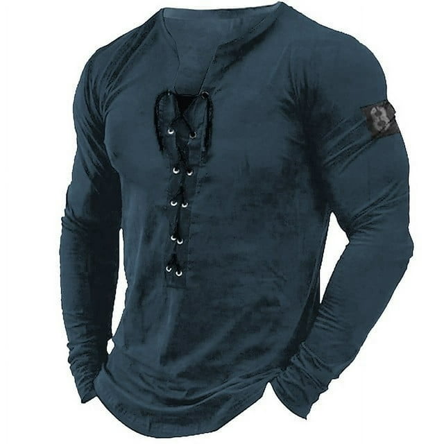 SOMOWI Men's T-Shirts Long Sleeve Solid Color Fashion Beach Base Blue Fall Top M