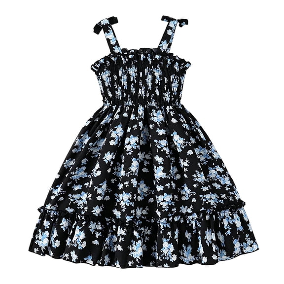 Dresses for Girl , Girl Easter Dress Size 8,Floral Print Smocked Sun Dress For Girls With Bow Tie And Ruffled For Party Beach Occasions