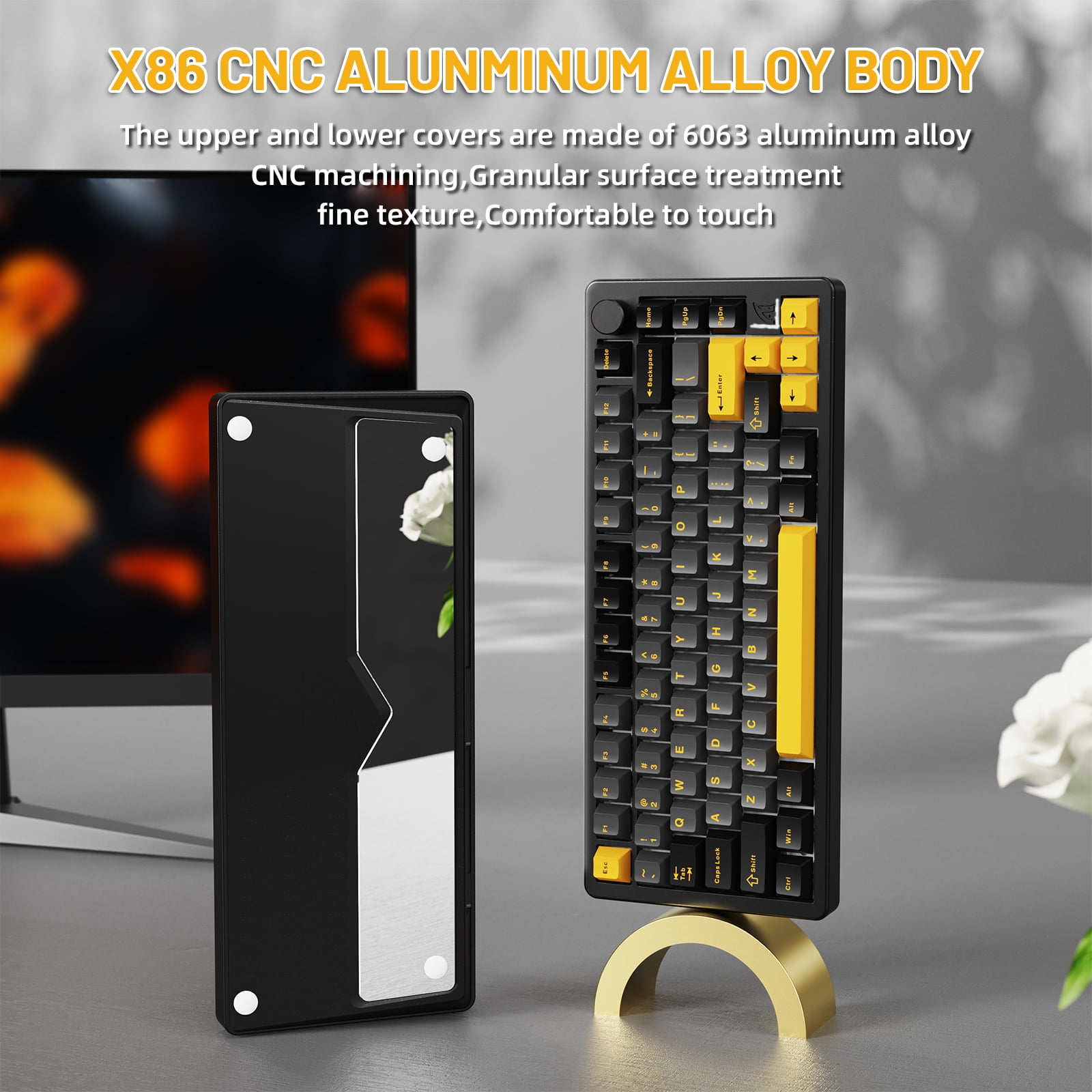 ATTACK SHARK X86 75% Wireless Gasket Mechanical Keyboard with Knob, CNC Aluminum Turd, 3 Mode Connectivity,82 Key Hot Swappable,Custom Linear Switches RGB Gaming Keyboard for Win/Mac/Linux-Star Black