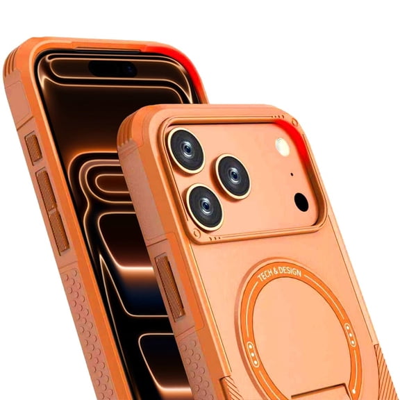 Phone Case for Apple iPhone 18 Pro Max Magnetic Kickstand Rugged Shockproof Armor Grip Anti Slip Heavy Duty Protective Matte Stand Hybrid Cover Orange