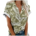 thumbnail image 2 of Byworldtasic Women's Collared Shirt Women Hawaiian Shirt Button Down Blouse Summer Beach Cool Short Sleeve V Neck Tops Green-3, 2 of 4