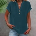thumbnail image 2 of GZWYHT Linen Tops For Women，Button Down Shirts for Women Linen Button Down Shirt Women Boho Peasant Gauze Blouses Plus Size Tops Casual Tops for Women Blue 2XL, 2 of 6