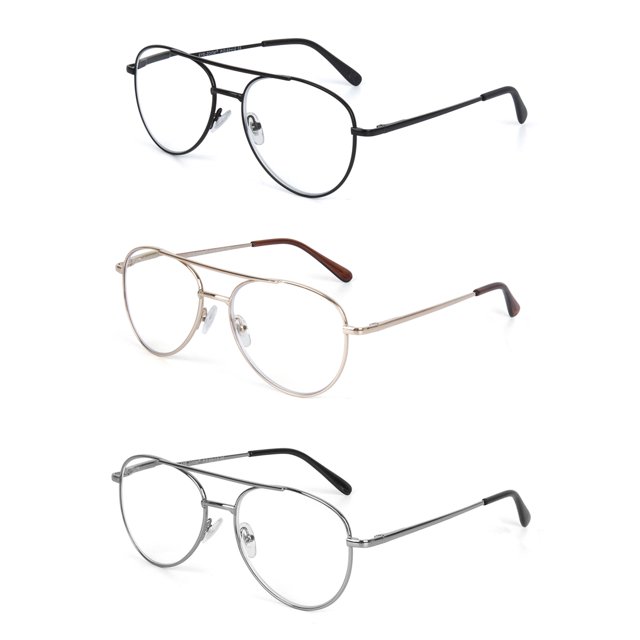EYE ZOOM 3 Pack Aviator Style Metal Frame Blue Light Blocking Reading