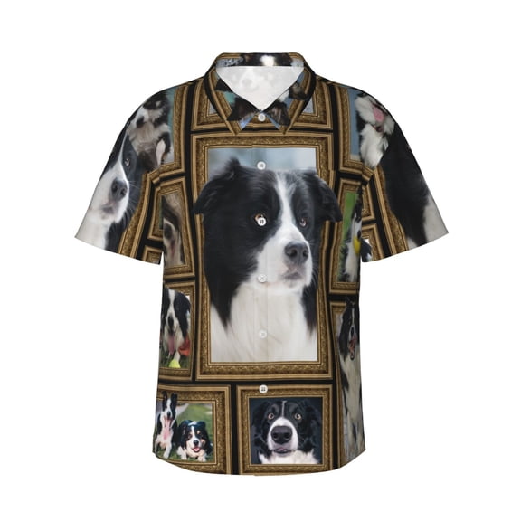 Border Collie Dog Hawaiian Shirts For Men, Summer Short-Sleeve Relaxed-Fit Button-Down Shirts Small