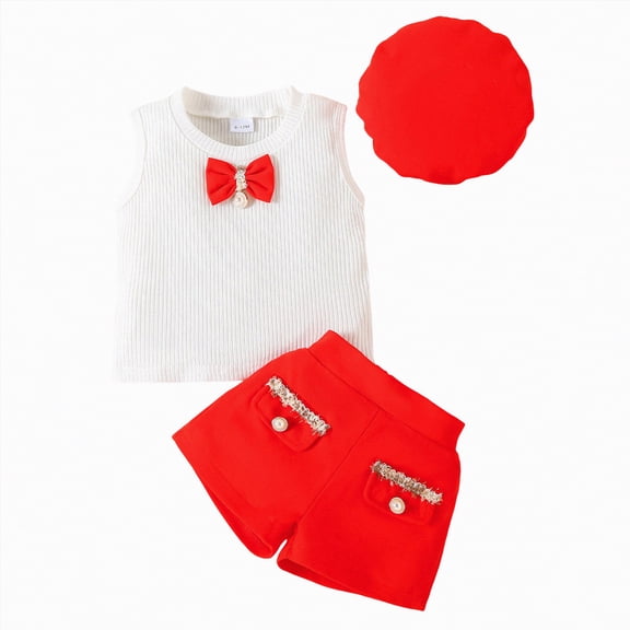 Gibobby Girls Outfit Sets Kids Toddler Baby Spring Summer Print Sleeveless Tops Shorts Outfits Clothes Girls Playtime Sets Size(12-18 Months,Red)