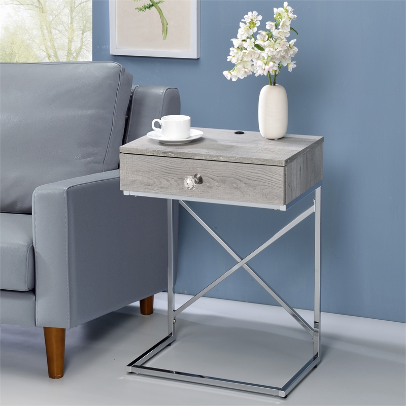 Furniture of America Kylie Modern Wood 1Drawer End Table in Light Gray