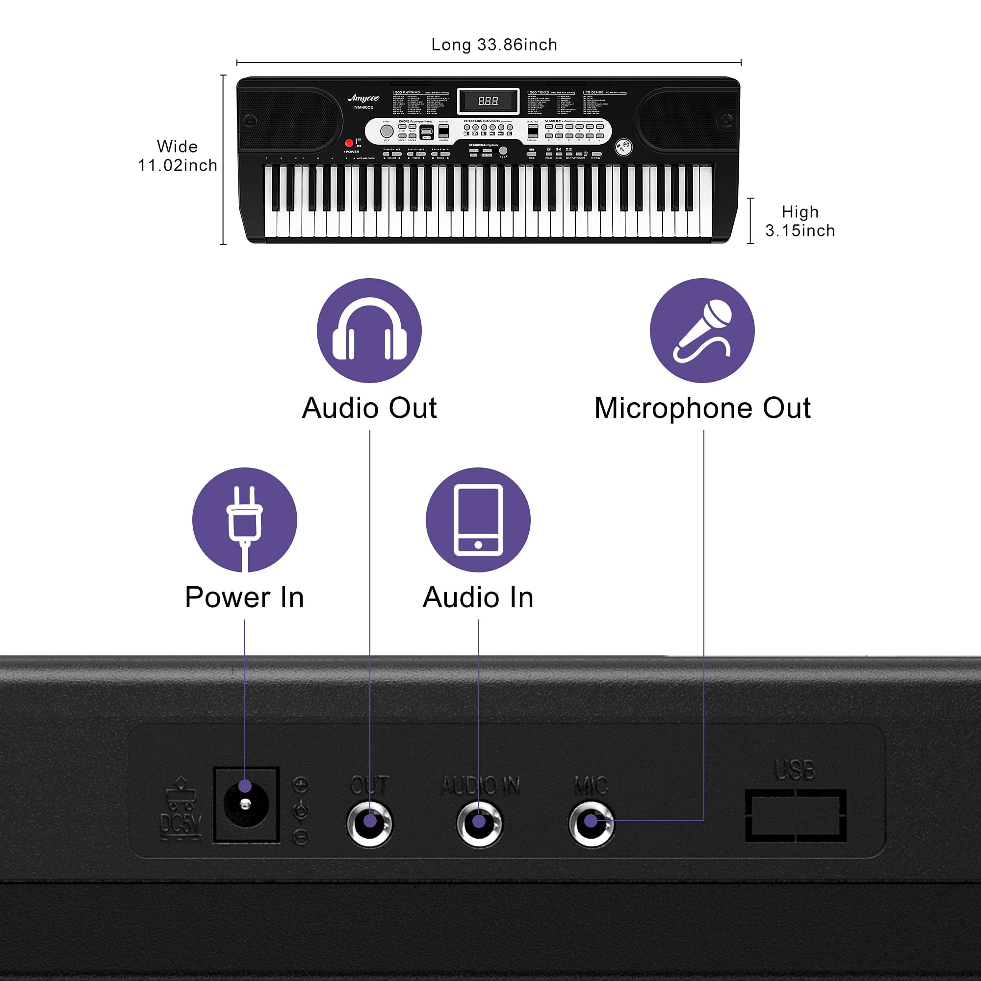 61 Key Keyboard Piano, Electric Piano Keyboard Kit, Includes Speaker Microphone, Sheet Stand and Power Supply, Gift for Beginners