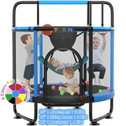 YORIN Trampoline for Kids, 55'' Mini Trampoline for Toddlers with Swing, Enclosure Net and Basketball Hoop, 4.5FT Indoor/Outdoor Kids Round Trampoline with Adjustable Gymnastics Bars, Gifts for Kids