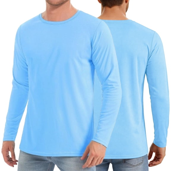 Zimjoy Men's Quick Dry Active Shirts Crew Neck UPF 50 Pullover Moisture Wicking Athletic Sports Fishing Shirts, Light Blue L