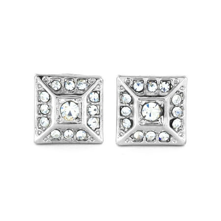Silver Pyramid Studs - Silver Micro Pave Crystal Square Pyramid Stud Post Earring