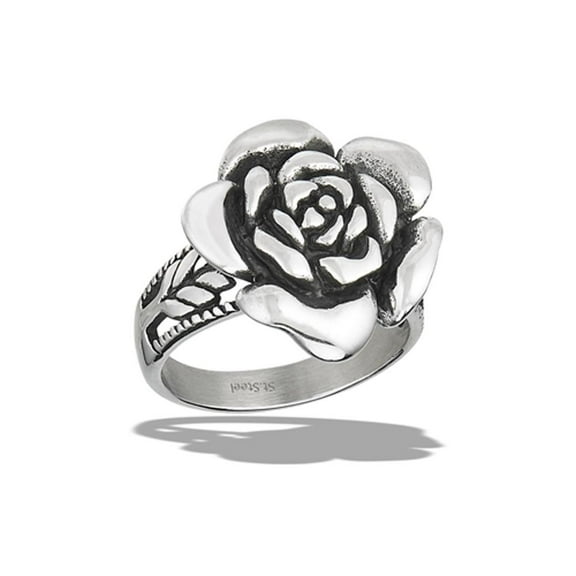 Cute Giant Rose Ring Vintage Stainless Steel Vogue Love Flower Band Gray Jewelry Female Male Size 10