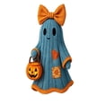 thumbnail image 7 of 25.6" Halloween Patchwork Ghost Figurine with Pumpkin - Cute Vintage Fall Tabletop Decor, Indoor Autumn Fall Statue for Home Room, Blue, 1-Pack, 7 of 7