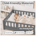thumbnail image 2 of PAPROOS Twin Montessor Floor Bed, Solid Wood Toddler Bed with Safety Guardrail and Door, Easy Assembly, Low-to-Floor Bed Frame with Slats for Kids, Gray, 2 of 9