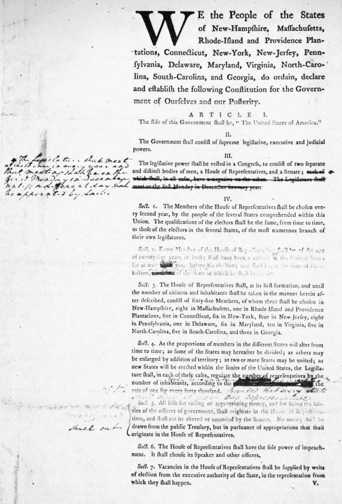 Constitution Draft 1787 WashingtonS Copy Of The First Printed
