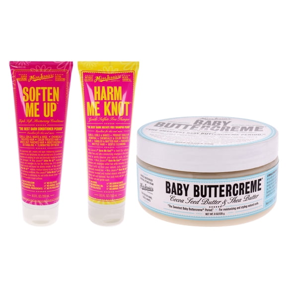 Bébé Beurre Creme avec Mal Me Noeud et Adoucir Me Kit par Miss Jessies pour Unisexe - 3 Pc Kit 8oz Crème, 8.5oz Shampooing, 8.5oz Revitalisant