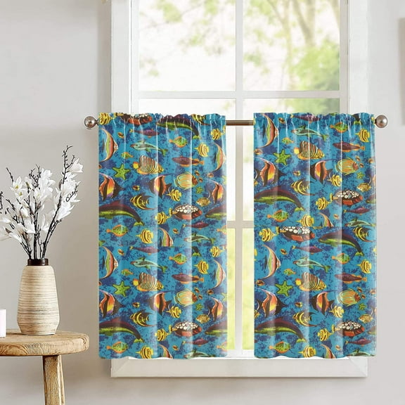 Cotton Fish Aquarium Café Tier Curtains Window Treatment Kitchen Home Décor
