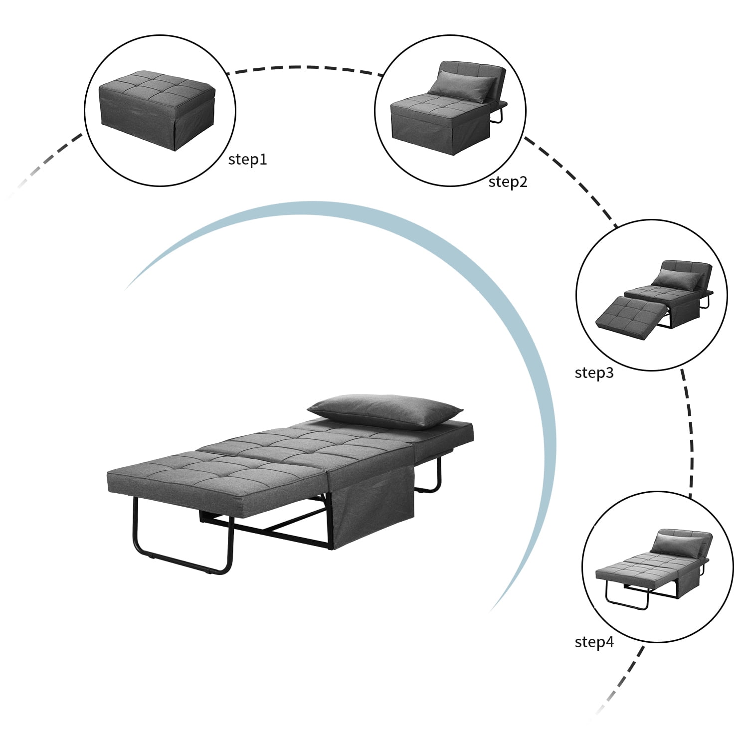 Ainfox Folding Sofa Bed, 4 in 1 Daybeds Ottoman Chair Lounge Couch for Guest Sleeper, Suitable for Modern Living Room, Bedroom, Twin Size(Beige)