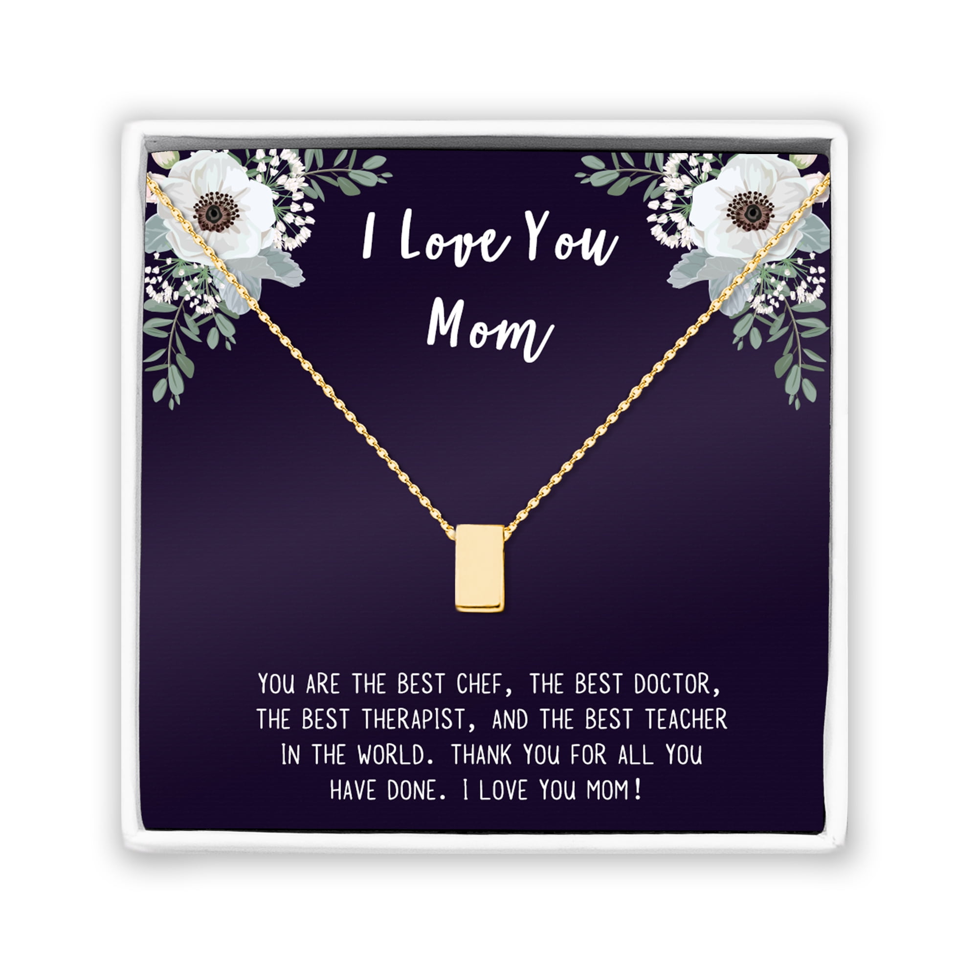 I Love You Mother's Day Cube Card Necklace, Card and Neclace Jewelry for Mom, Gift for Her, Gift for Mom, Gift for Mother, Cube Necklace Ship Next Day! [Gold, No-Personalized Card]