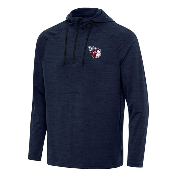 Men's Antigua Heather Navy Cleveland Guardians Spikes Quarter-Zip Pullover Hoodie