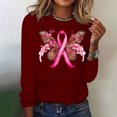 thumbnail image 4 of CLOISE Womens Breast Cancer Shirts Long Sleeve Crew Neck Blouses Butterfly Ribbon Pink Breast Cancer Awareness Tshirts Fashion Comfort T Shirts Cancer Fight in October Clothes Wine L, 4 of 4