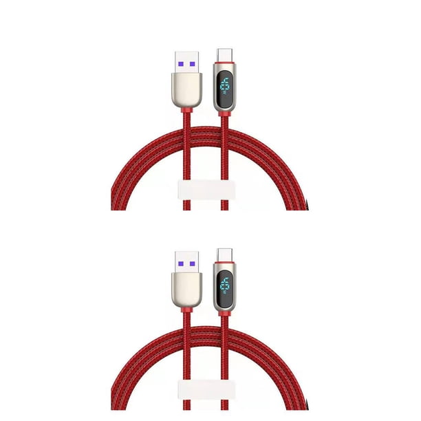 Seitruly Cable de datos de aleación 5A 1,2 m pantalla Digital 480Mbps tableta banco de energía carga rápida Cable de repuesto de nailon tejido Rojo 40W Tipo 1 2piezas