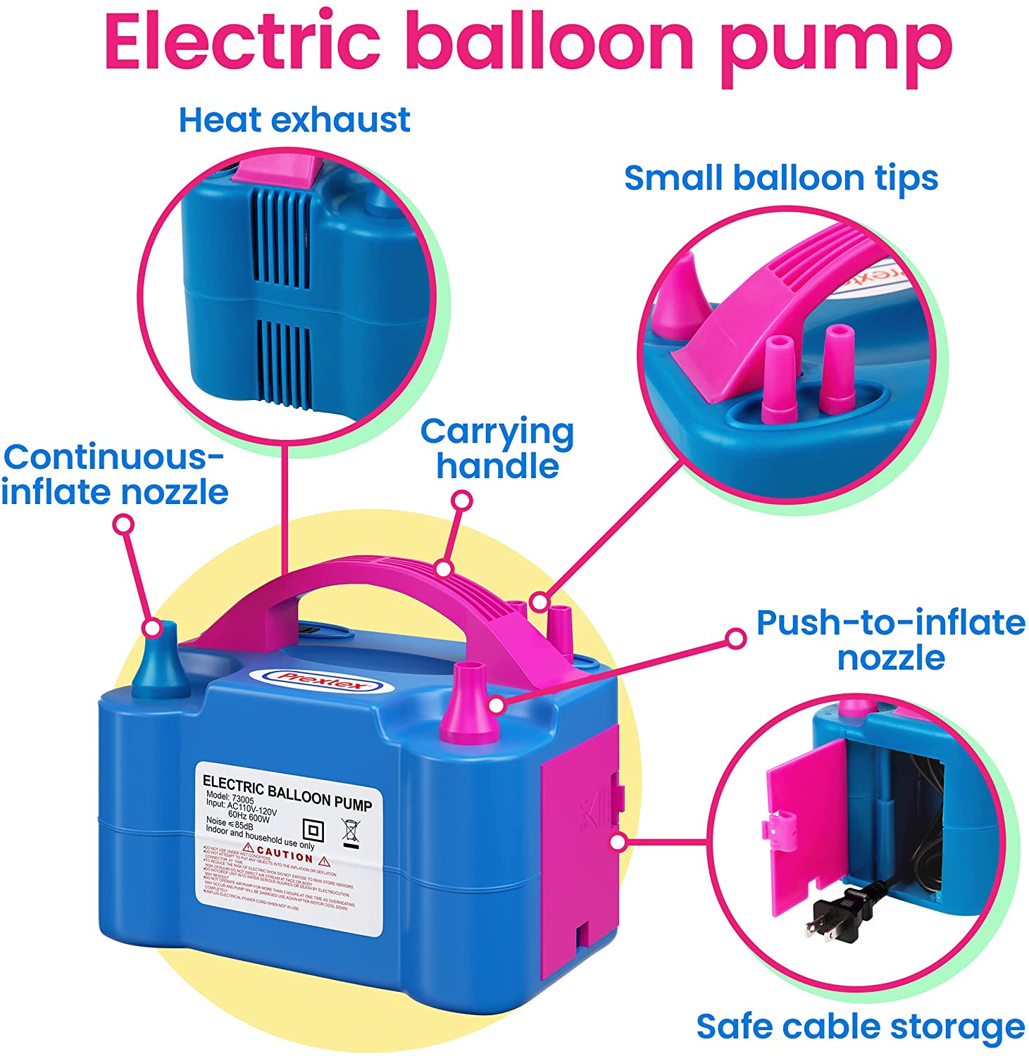 Prextex Portable Electric Balloon Pump 660W Blue photo 3