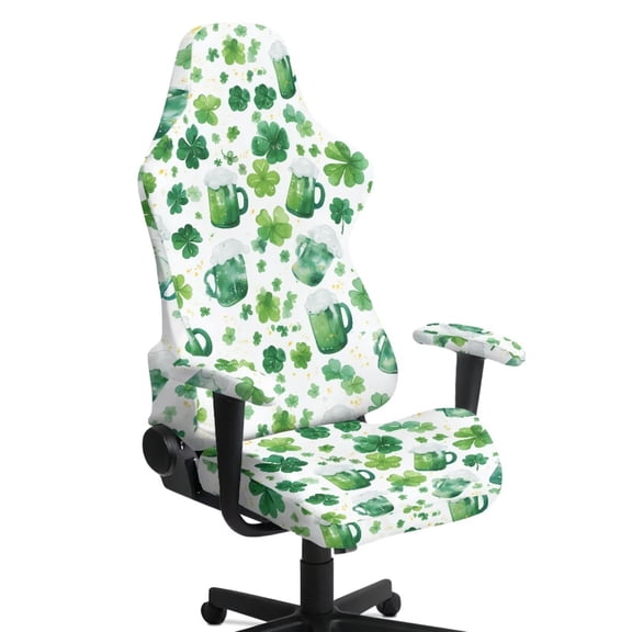 Xoenoiee Shamrock Beer Print Gaming Chair Covers Slipcovers, St. Patrick's Day Decoration Stretchable Elastic Computer Reclining Gaming Chair Seat Cover with Armrest Cover (No Chairs)