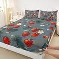 thumbnail image 3 of Manfei Cute Strawberry Bed Sheets,Countryside Flower Floral King Sheets,Red Gray Sheet Set For Girls Kids,Breathable Home Decor,4 Pieces, 3 of 7