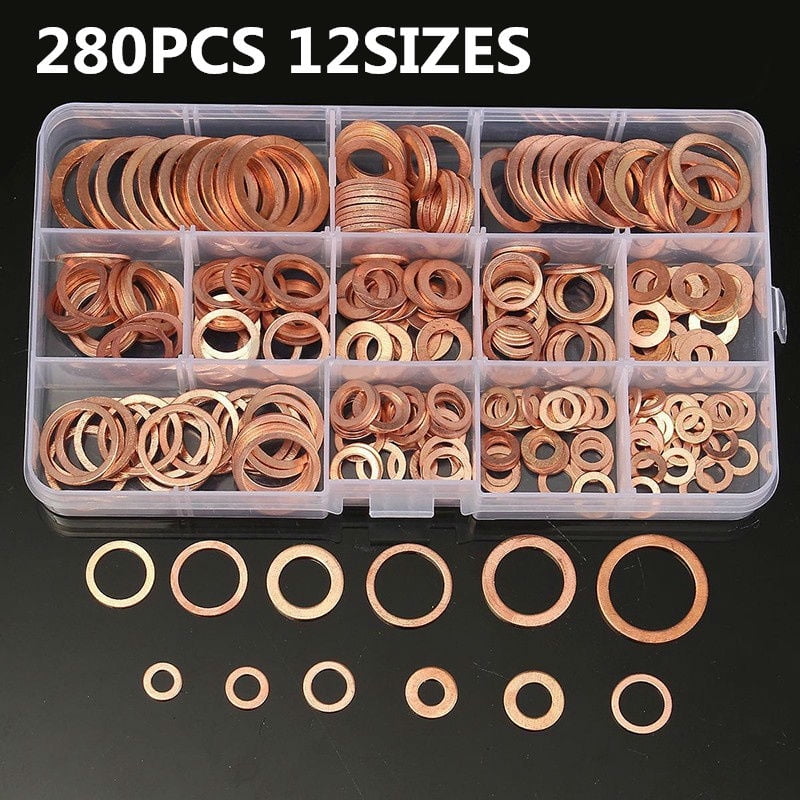 Fuluru 280PCS Assorted Car Drain Bolt Crush Washer Copper Oil Plug