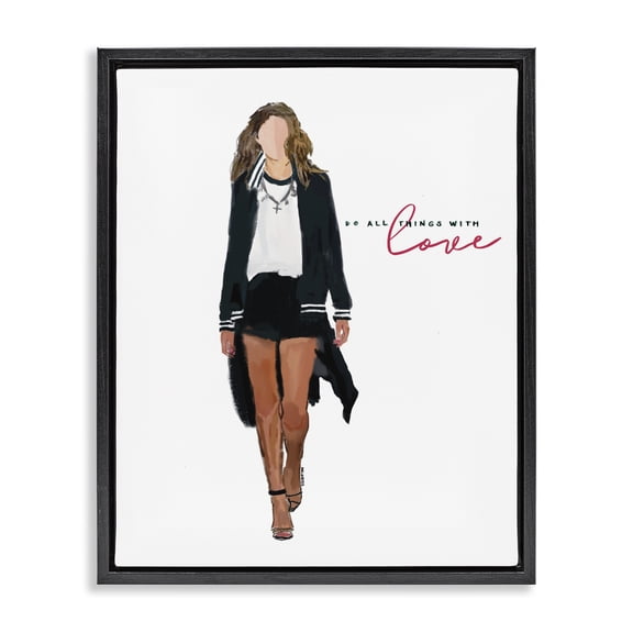 Stupell Industries Modern All Things With Love Inspiring Glam Fashion Woman Black Floating Frame Canvas Art, 17 x 21, by Amelia Noyes