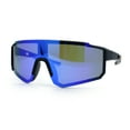 thumbnail image 4 of Boys Color Mirror 90s Shield Rimless Wrap Sport Plastic Sunglasses Black Orange - Blue Mirror, 4 of 8