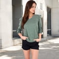 thumbnail image 4 of Women's Long Sleeve V-Neck Top with Ruffled Shoulder Detail - Small, Dark Olive, 4 of 7