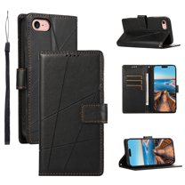 Dteck for iPhone SE 2022 / SE 2020/8/7 Case with Card Holder, Luxury PU Leather Magnetic Closure Kickstand Shockproof Wrist Strap Flip Cover for iPhone 7/8/SE2/SE3 4.7 Inch,Black