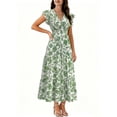 thumbnail image 2 of YuXingFu Womens Cotton Dresses with Sleeves Maxi V-Neck Plus Size Womens Dress Short Sleeve Womens Plus Size Summer Dress Long Casual Summer Green S, 2 of 7