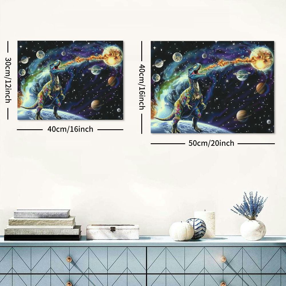 JRXY Dinosaur Decor Wall Art for Boy's Room Dinosaur Pictures Universe Space Decor Canvas Painting  Artwork for Living Room Bedroom  16x12inch