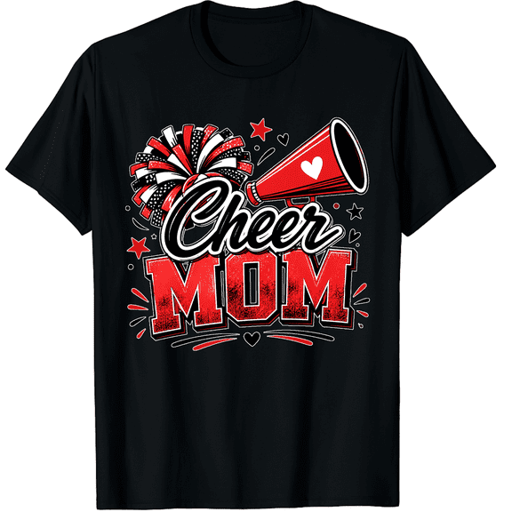 KeHetSoft Women's Red Star Megaphone Cheer Mom Cotton Graphic T-Shirt