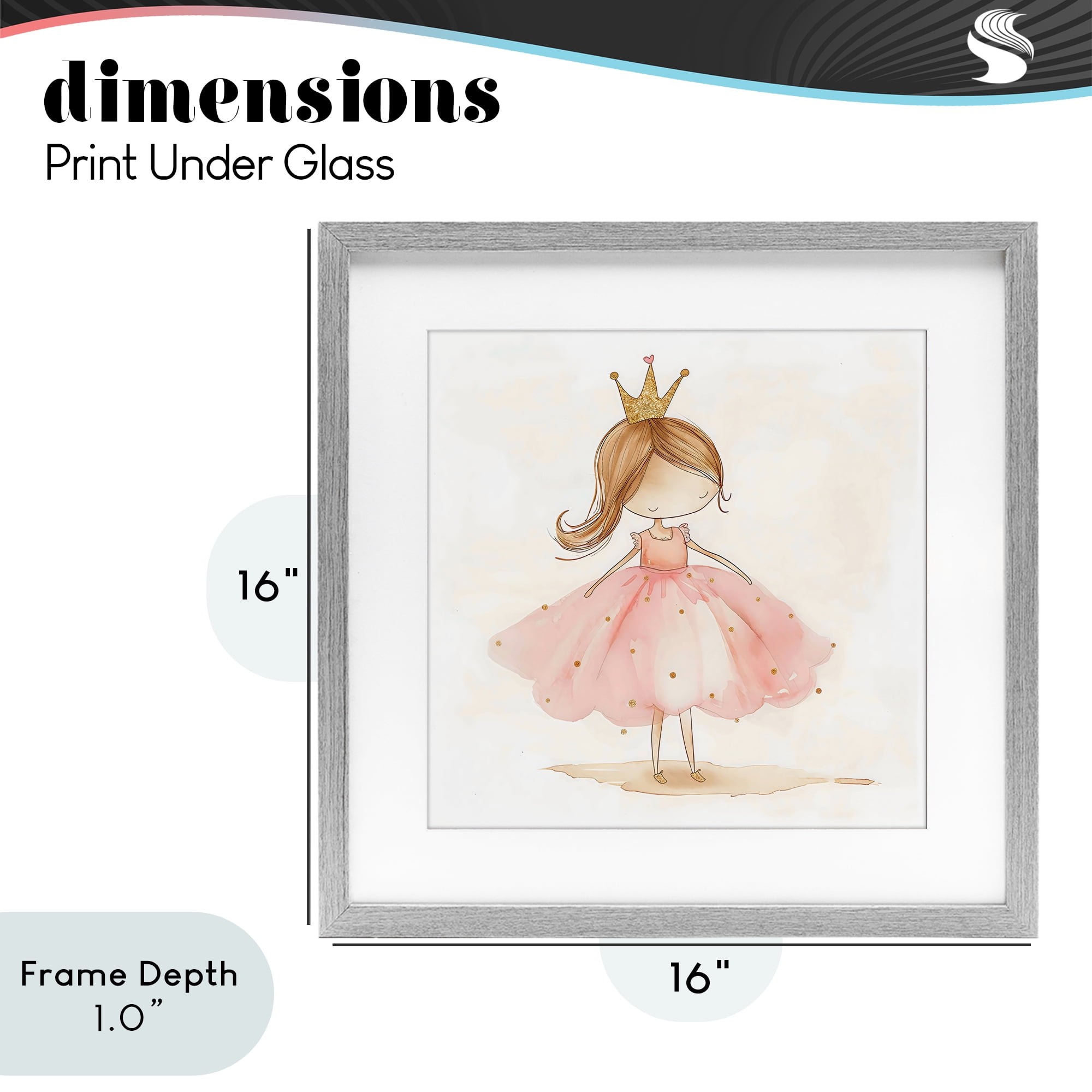Stupell Industries Little Princess with Crown Gray Framed Print Under Glass, design by Creative Studio