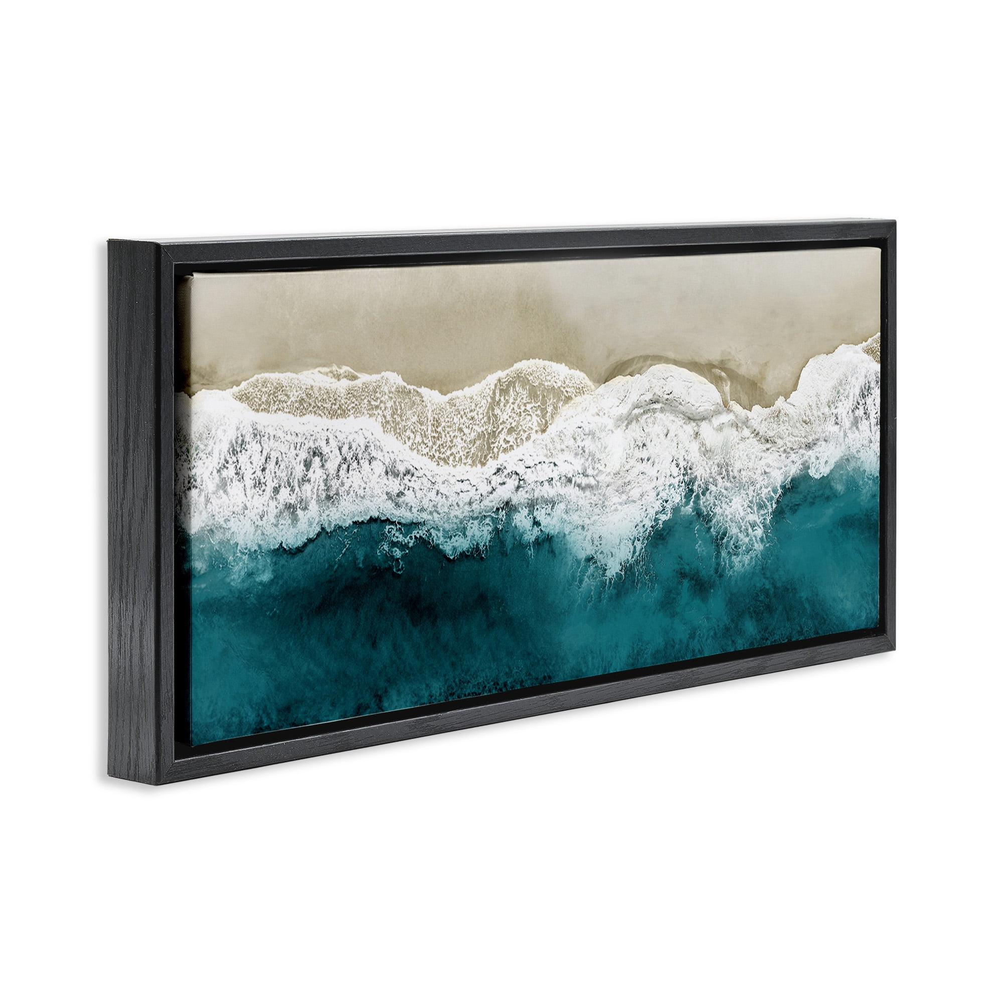 Stupell Industries Foamy Beach Coast Deep Ocean Nature Photography Black Floater Framed Canvas Art Print Wall Art, 31 x 14