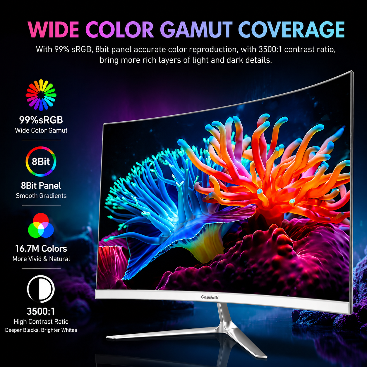 Gawfolk 24.5" Curved Gaming Monitor 1080P 120Hz photo 3