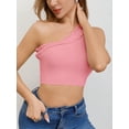 thumbnail image 3 of Womens Cute Ruffle One Shoulder 2024 Tank Top Knit Ribbed Trendy Sexy Summer Sleeveless Crop Tops, 3 of 6