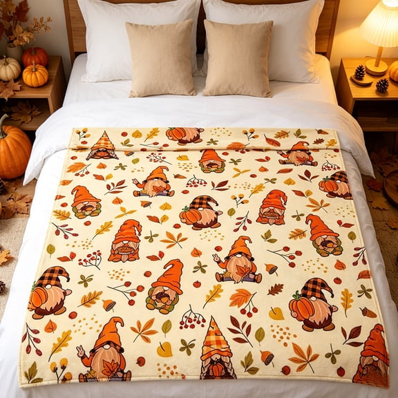 Fllostpr Thanksgiving Throw Blanket, Autumn Maple Leaves Decor, Soft Cozy Fluffy Blanket for Sofa Bed, 51.18x59.06 in