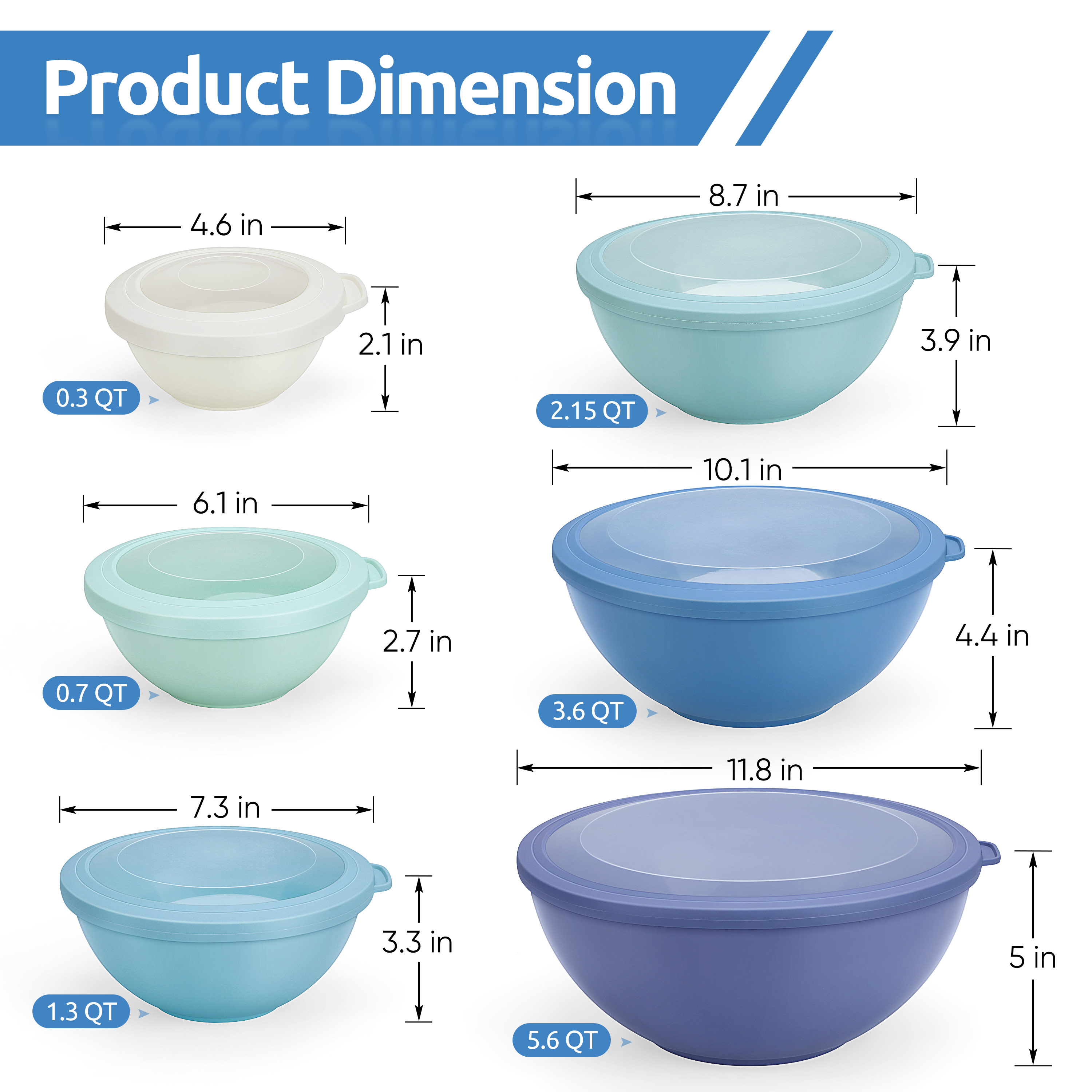 Walchoice 6-Piece Nesting Mixing Bowls with Lids, Blue photo 6