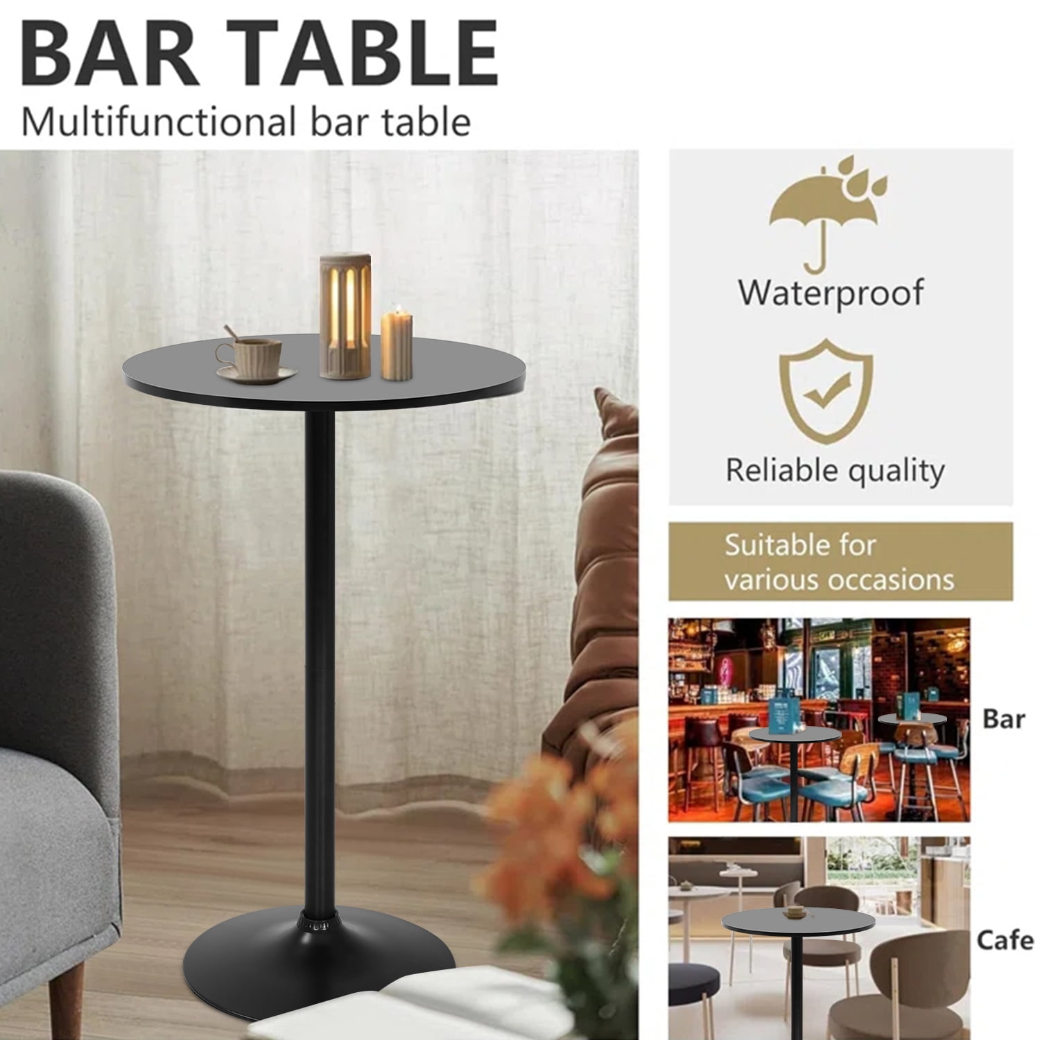 NiamVelo Round Dining Table Anti-Slip with Hydraulic, Black