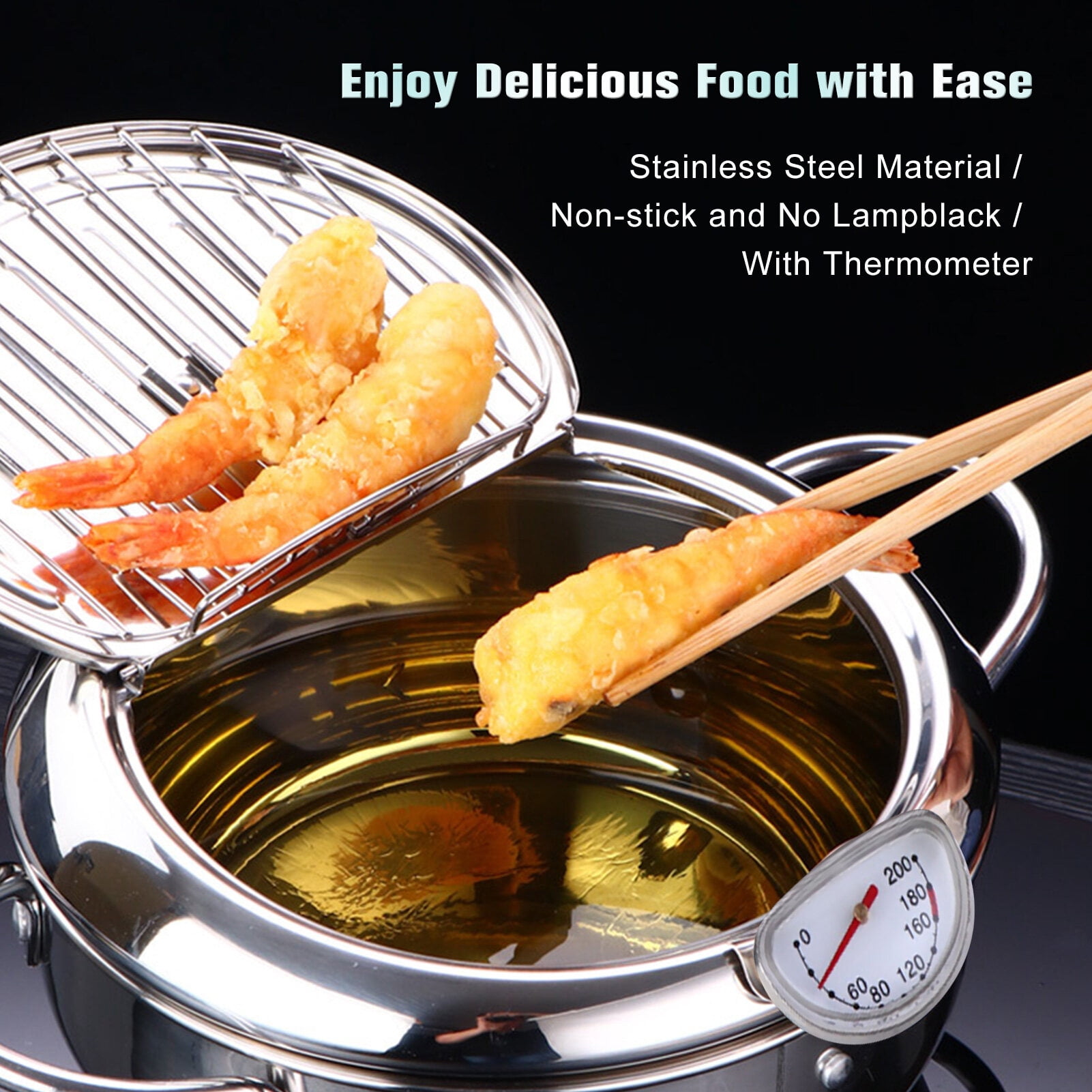 Olla Freidora Profunda De Acero Inoxidable Con Cesta - Para Cocinar Pescado, Camarones, Patatas Y Pollo, Ideal Para Cocina Diaria