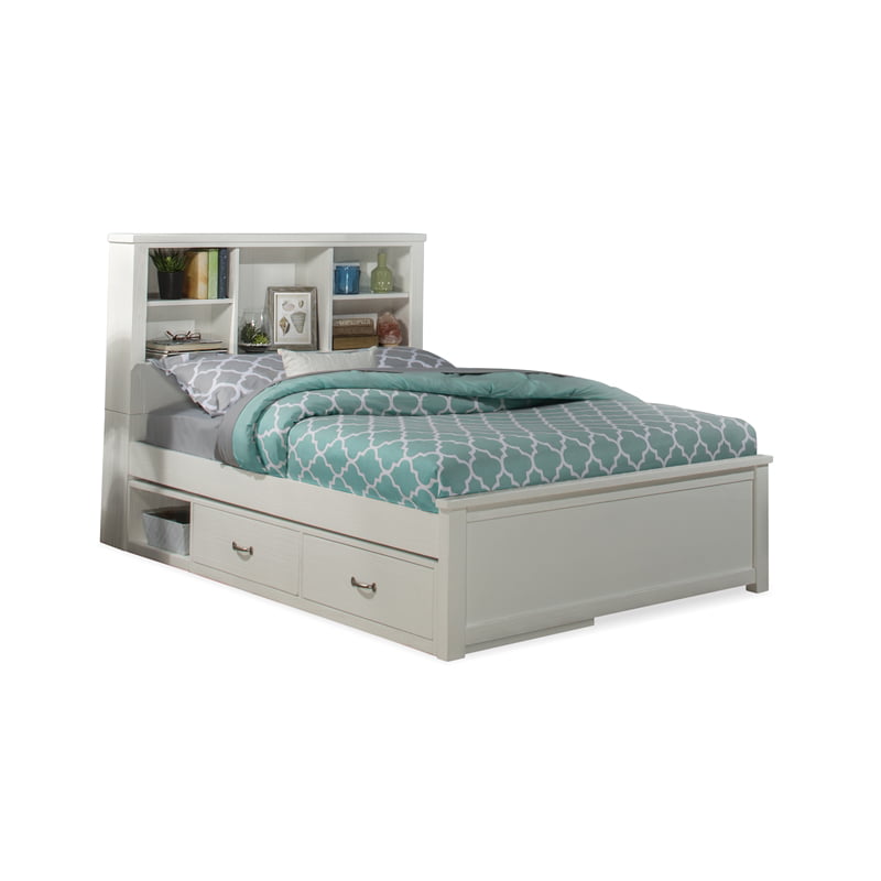 Highlands Bookcase Bed With Storage, Bookcase Bed Queen White