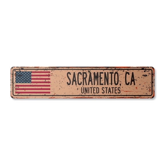 SACRAMENTO CA UNITED STATES Vintage Plastic Street Sign American flag city country gift | Indoor/Outdoor | 18" Wide