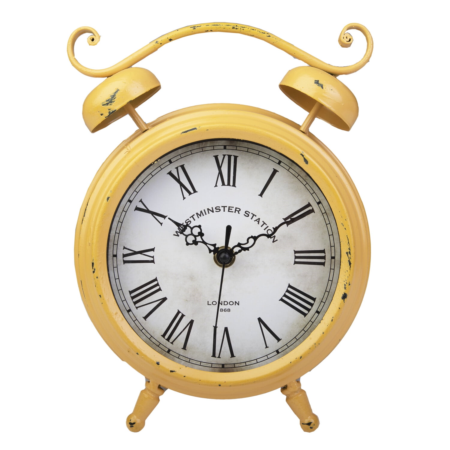 Mc Berger Analog Giant Twin Double Bell Vintage Desk Clock Yellow