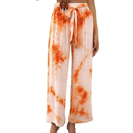 

Dadaria High Waisted Wide Leg Pants for Women Casual High Waist Tie Dyed Color Loose Pants Comfy Stretch Tie Sweatpants Pants Orange XL Female